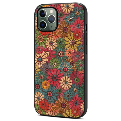 For iPhone 11 Pro Case Leather Coated PC+TPU Flower Floral Pattern Phone Cover