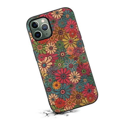 For iPhone 11 Pro Case Leather Coated PC+TPU Flower Floral Pattern Phone Cover