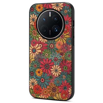 For Huawei Mate 50 Pro 4G Case Flower Pattern Printed PU Covered Hybrid Phone Case