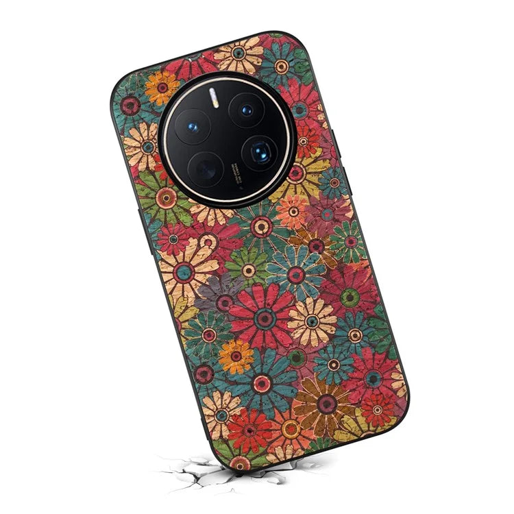 For Huawei Mate 50 Pro 4G Case Flower Pattern Printed PU Covered Hybrid Phone Case
