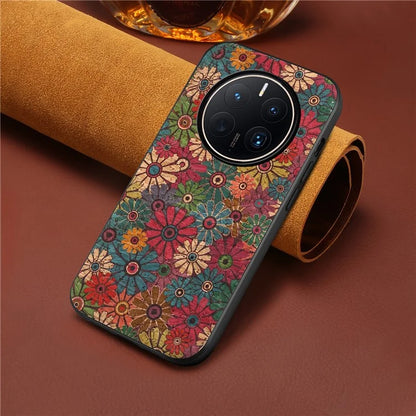 For Huawei Mate 50 Pro 4G Case Flower Pattern Printed PU Covered Hybrid Phone Case