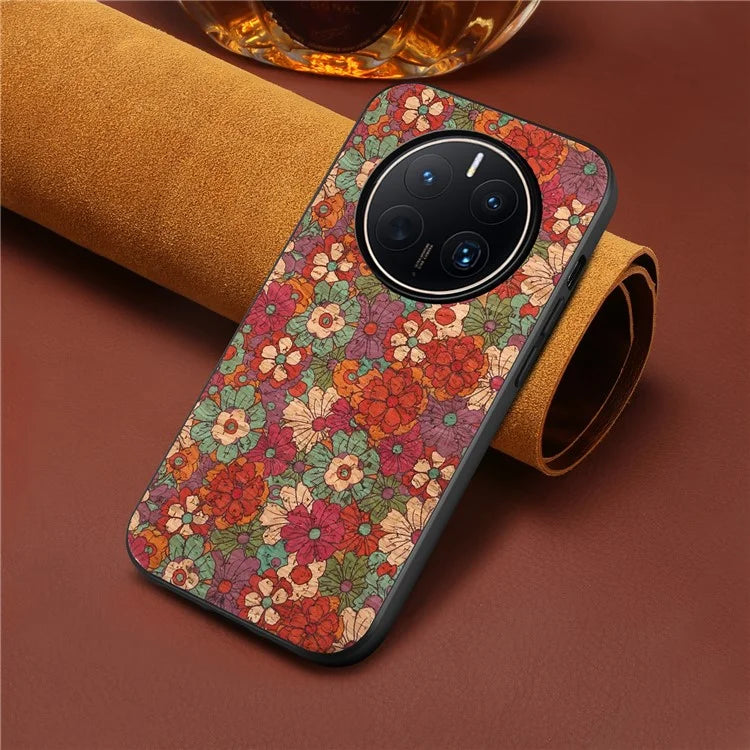 For Huawei Mate 50 Pro 4G Case Flower Pattern Printed PU Covered Hybrid Phone Case