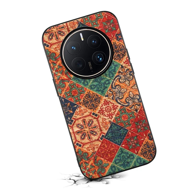 For Huawei Mate 50 Pro 4G Case Flower Pattern Printed PU Covered Hybrid Phone Case