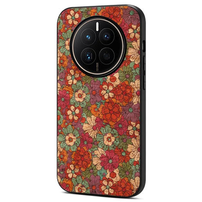 For Huawei Mate 50 4G Slim Case Flower Pattern Printing PU Covered Hybrid Phone Protector