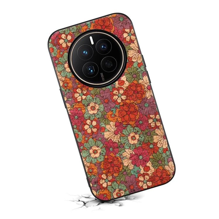 For Huawei Mate 50 4G Slim Case Flower Pattern Printing PU Covered Hybrid Phone Protector
