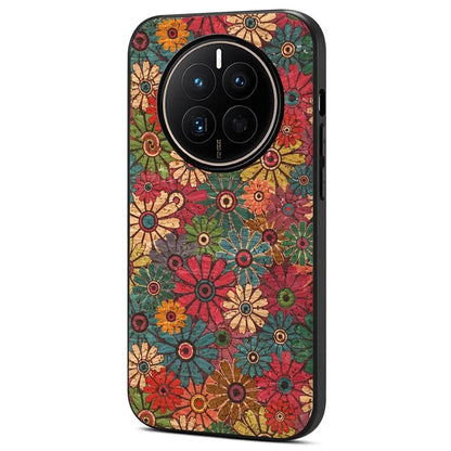 For Huawei Mate 50 4G Slim Case Flower Pattern Printing PU Covered Hybrid Phone Protector