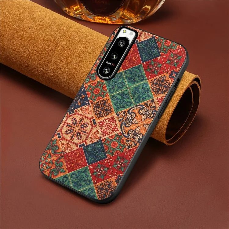 For Sony Xperia 5 IV 5G Hybrid Case Flower Pattern Printed PU Covered Protective Phone Case