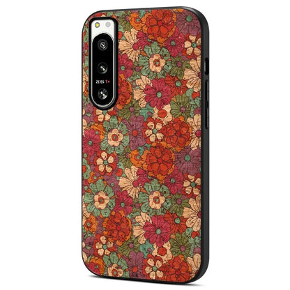 For Sony Xperia 5 IV 5G Hybrid Case Flower Pattern Printed PU Covered Protective Phone Case