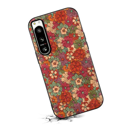 For Sony Xperia 5 IV 5G Hybrid Case Flower Pattern Printed PU Covered Protective Phone Case