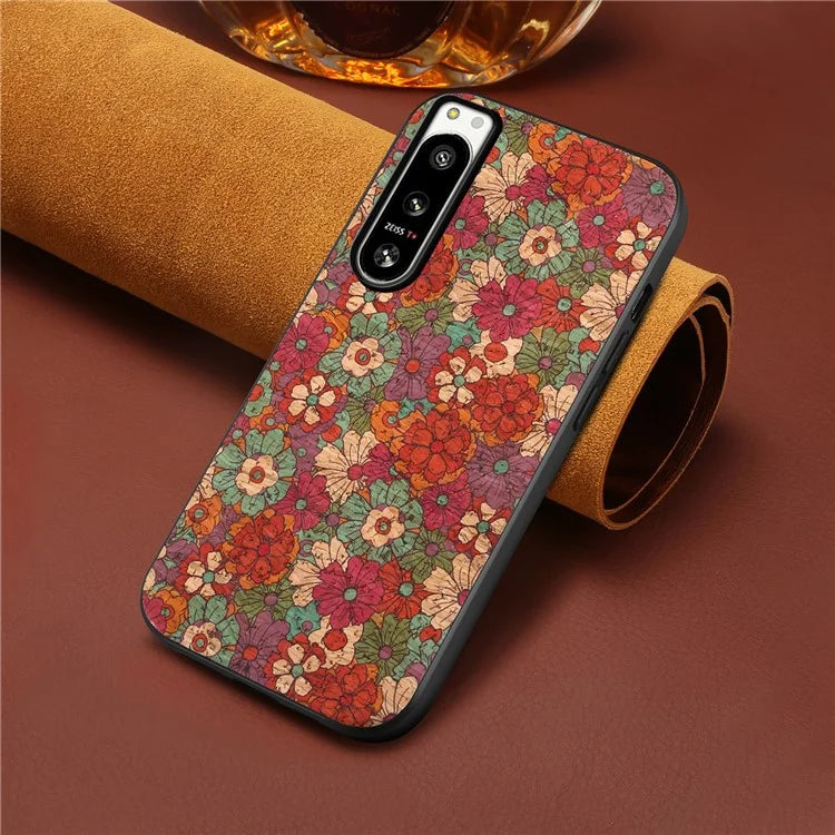For Sony Xperia 5 IV 5G Hybrid Case Flower Pattern Printed PU Covered Protective Phone Case
