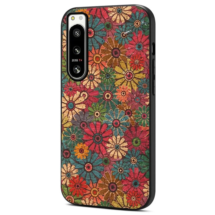 For Sony Xperia 5 IV 5G Hybrid Case Flower Pattern Printed PU Covered Protective Phone Case