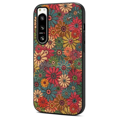 For Sony Xperia 5 IV 5G Hybrid Case Flower Pattern Printed PU Covered Protective Phone Case