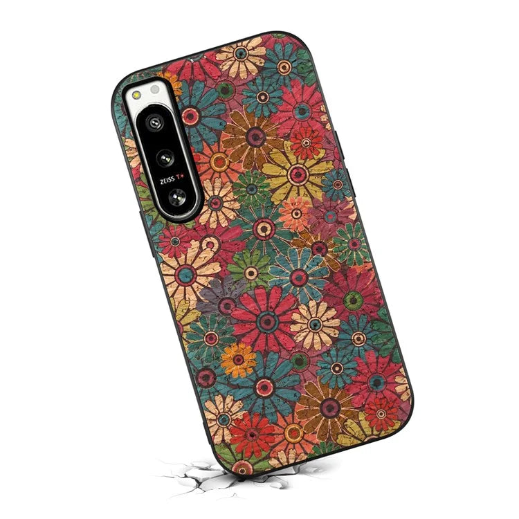 For Sony Xperia 5 IV 5G Hybrid Case Flower Pattern Printed PU Covered Protective Phone Case