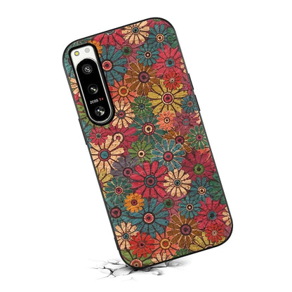 For Sony Xperia 5 IV 5G Hybrid Case Flower Pattern Printed PU Covered Protective Phone Case