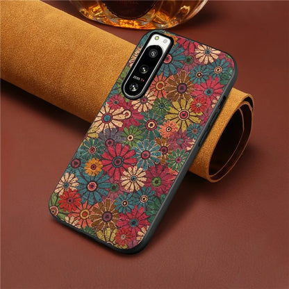 For Sony Xperia 5 IV 5G Hybrid Case Flower Pattern Printed PU Covered Protective Phone Case