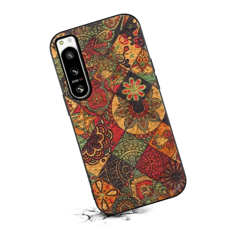 For Sony Xperia 5 IV 5G Hybrid Case Flower Pattern Printed PU Covered Protective Phone Case
