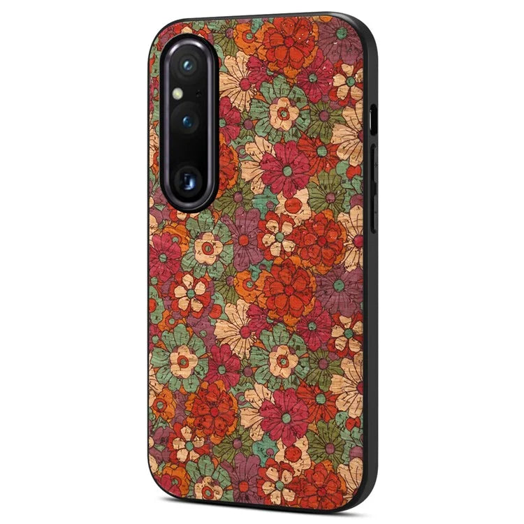 For Sony Xperia 1 V Shockproof Case Flower Pattern Printing PU+TPU+PC Phone Cover