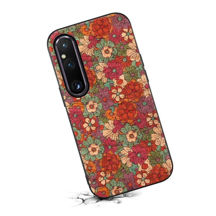 For Sony Xperia 1 V Shockproof Case Flower Pattern Printing PU+TPU+PC Phone Cover