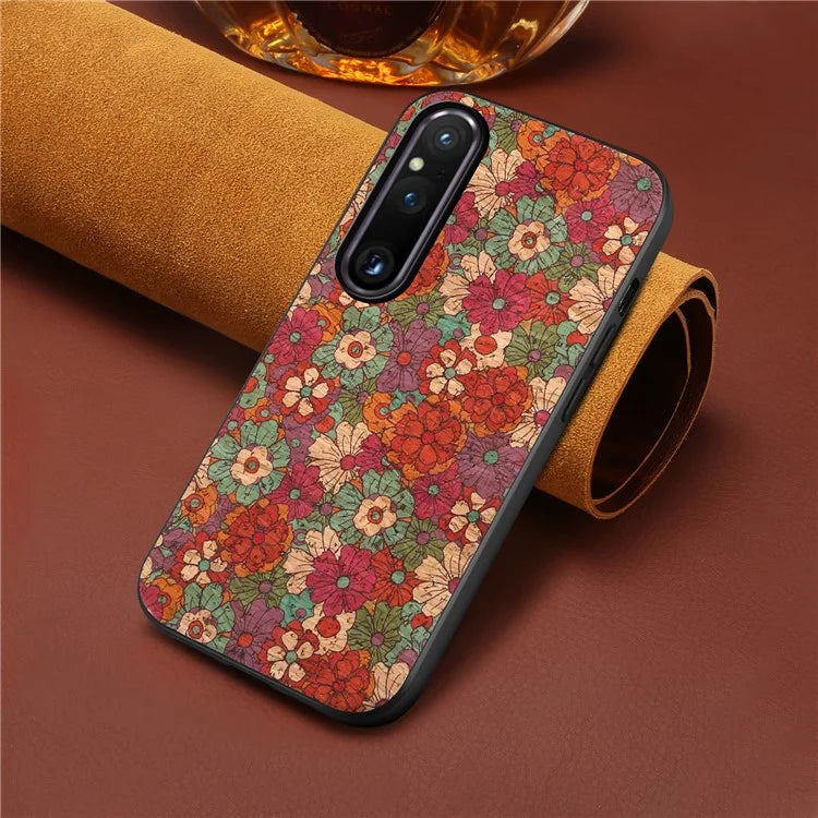 For Sony Xperia 1 V Shockproof Case Flower Pattern Printing PU+TPU+PC Phone Cover
