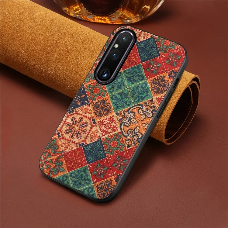 For Sony Xperia 1 V Shockproof Case Flower Pattern Printing PU+TPU+PC Phone Cover