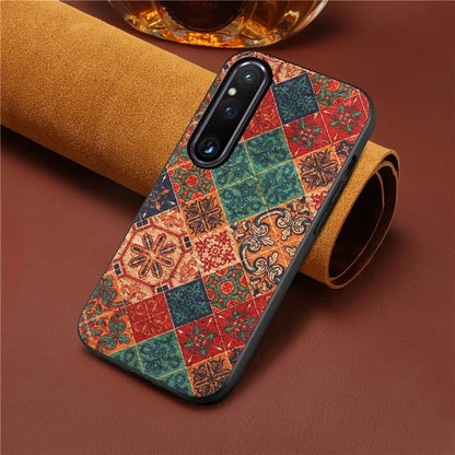 For Sony Xperia 1 V Shockproof Case Flower Pattern Printing PU+TPU+PC Phone Cover