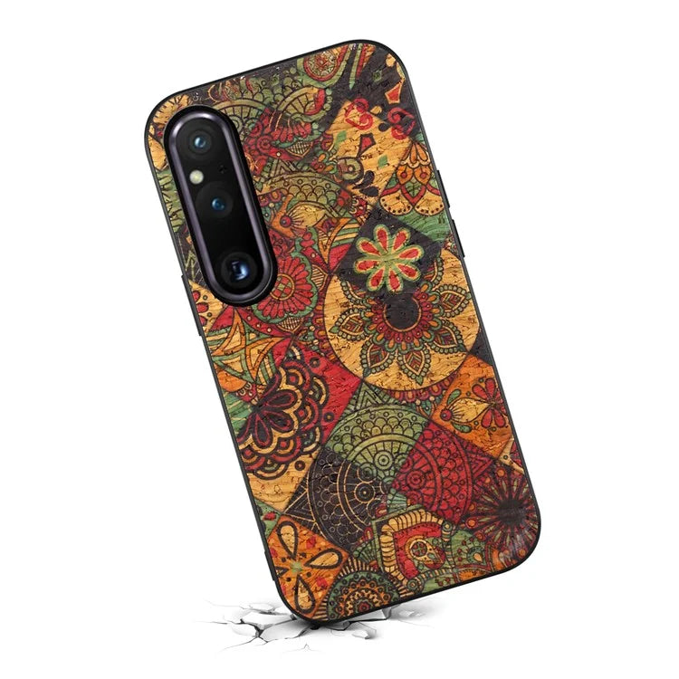For Sony Xperia 1 V Shockproof Case Flower Pattern Printing PU+TPU+PC Phone Cover
