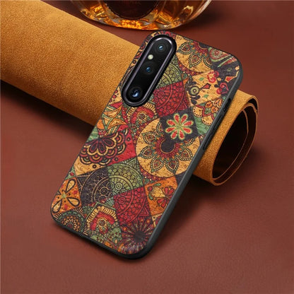 For Sony Xperia 1 V Shockproof Case Flower Pattern Printing PU+TPU+PC Phone Cover