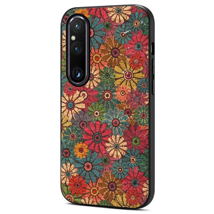 For Sony Xperia 1 V Shockproof Case Flower Pattern Printing PU+TPU+PC Phone Cover