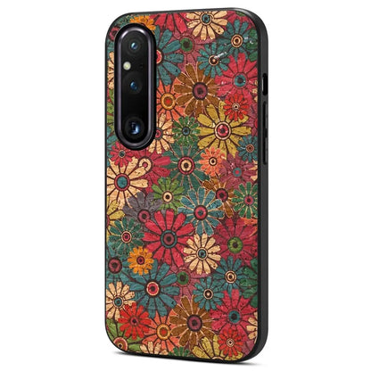 For Sony Xperia 1 V Shockproof Case Flower Pattern Printing PU+TPU+PC Phone Cover