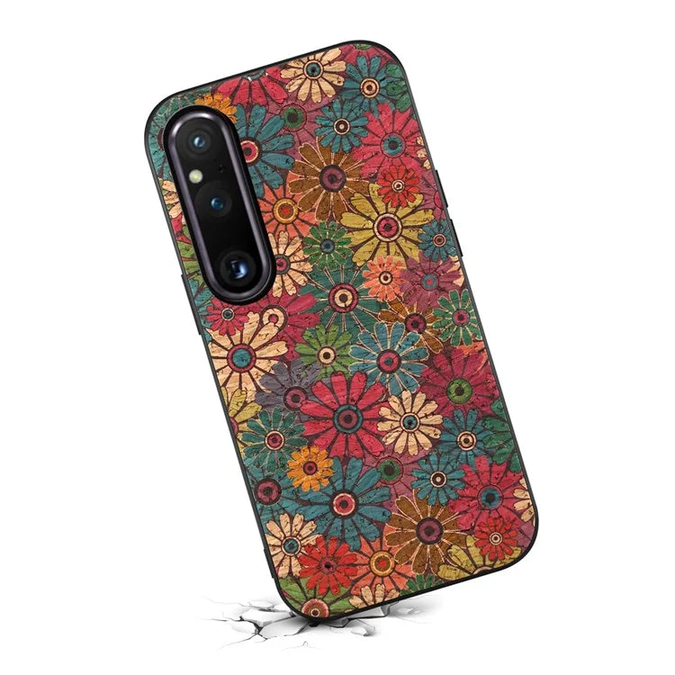 For Sony Xperia 1 V Shockproof Case Flower Pattern Printing PU+TPU+PC Phone Cover