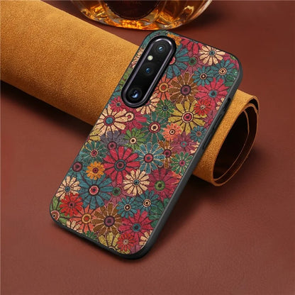 For Sony Xperia 1 V Shockproof Case Flower Pattern Printing PU+TPU+PC Phone Cover