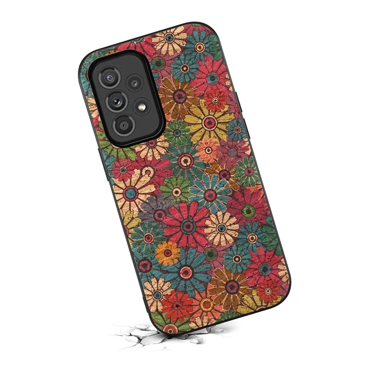 For Samsung Galaxy A33 5G Leather Coating Case Flower Pattern Anti-drop Smart Phone Cover