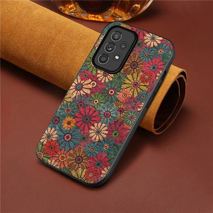 For Samsung Galaxy A33 5G Leather Coating Case Flower Pattern Anti-drop Smart Phone Cover