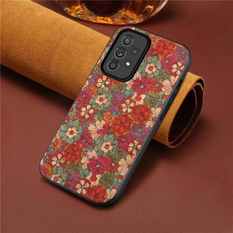 For Samsung Galaxy A33 5G Leather Coating Case Flower Pattern Anti-drop Smart Phone Cover