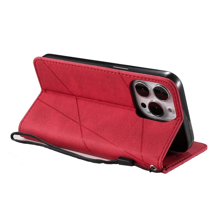 For iPhone 13 Pro Max Case Wallet Phone Leather Cover Lines Imprinted