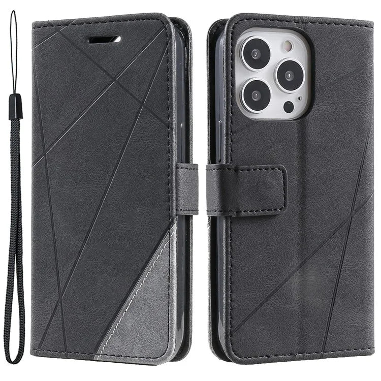 For iPhone 13 Pro Max Case Wallet Phone Leather Cover Lines Imprinted