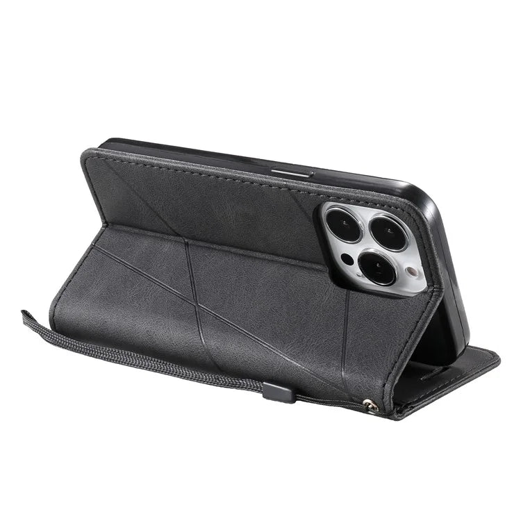 For iPhone 13 Pro Max Case Wallet Phone Leather Cover Lines Imprinted