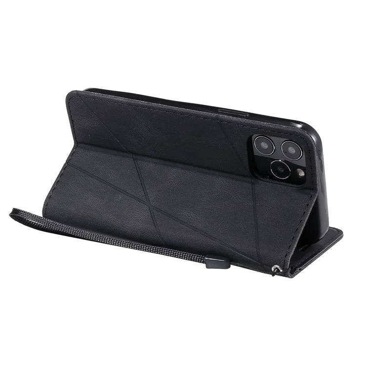 For iPhone 12 / 12 Pro Case Card Slots Wallet PU Leather Phone Cover with Hand Strap