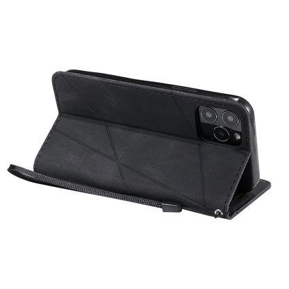 For iPhone 12 / 12 Pro Case Card Slots Wallet PU Leather Phone Cover with Hand Strap