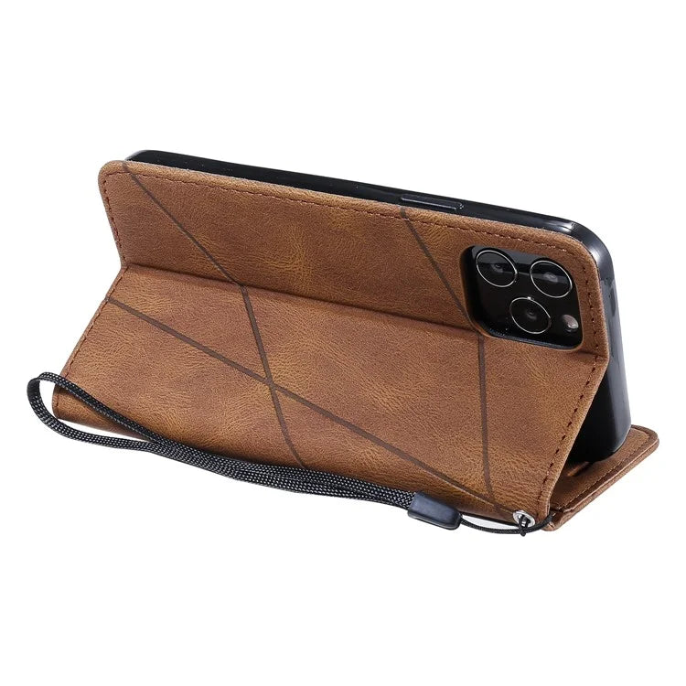 For iPhone 12 / 12 Pro Case Card Slots Wallet PU Leather Phone Cover with Hand Strap