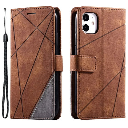 For iPhone 11 Leather Case with Strap Skin-touch Splicing Wallet Phone Cover