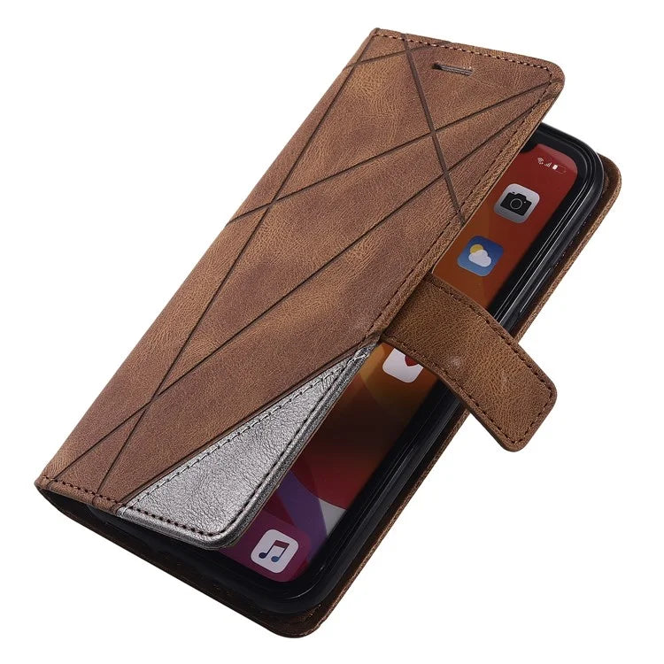 For iPhone 11 Leather Case with Strap Skin-touch Splicing Wallet Phone Cover