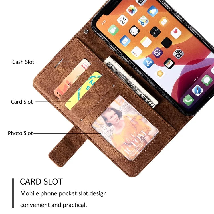 For iPhone 11 Leather Case with Strap Skin-touch Splicing Wallet Phone Cover