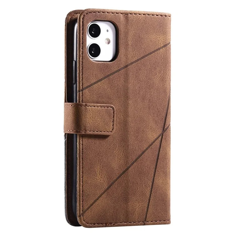 For iPhone 11 Leather Case with Strap Skin-touch Splicing Wallet Phone Cover