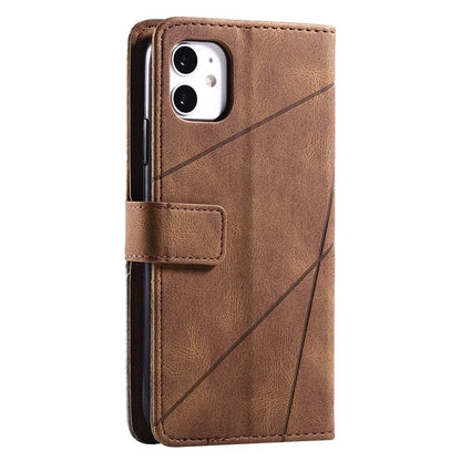 For iPhone 11 Leather Case with Strap Skin-touch Splicing Wallet Phone Cover
