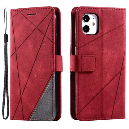 For iPhone 11 Leather Case with Strap Skin-touch Splicing Wallet Phone Cover