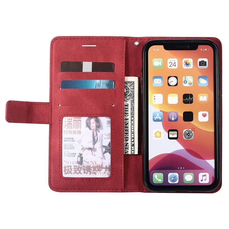 For iPhone 11 Leather Case with Strap Skin-touch Splicing Wallet Phone Cover