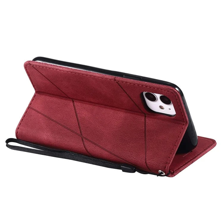 For iPhone 11 Leather Case with Strap Skin-touch Splicing Wallet Phone Cover