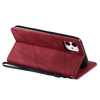 For iPhone 11 Leather Case with Strap Skin-touch Splicing Wallet Phone Cover