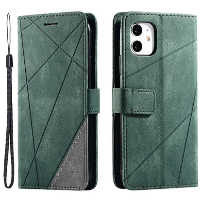 For iPhone 11 Leather Case with Strap Skin-touch Splicing Wallet Phone Cover